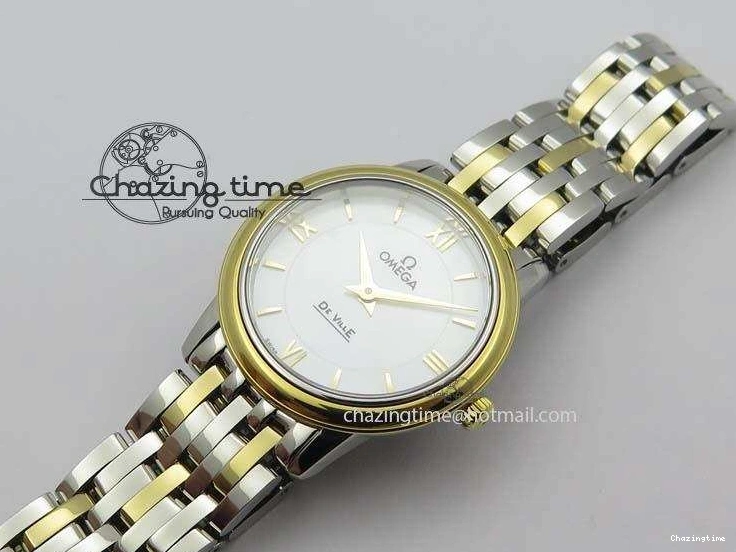 0111 De Ville 27mm SS YG Ladies MK 1:1 Best Edition White MOP Dial On SS Bracelet Ronda Quartz Sophisticated 8192